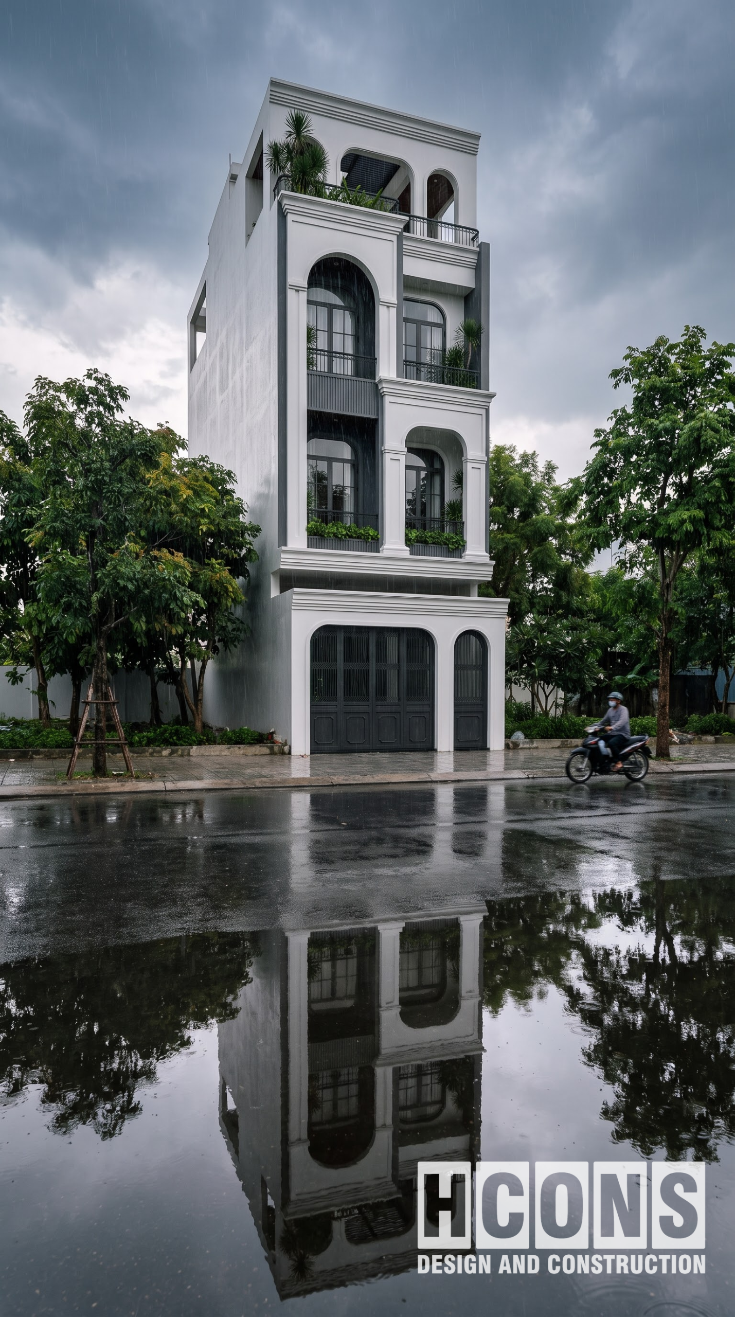Mẫu Nhà Phố 5 Tầng Tân Cổ Điển Mặt Tiền Vòm Đẹp Cuốn Hút Tại Huế | HCONS