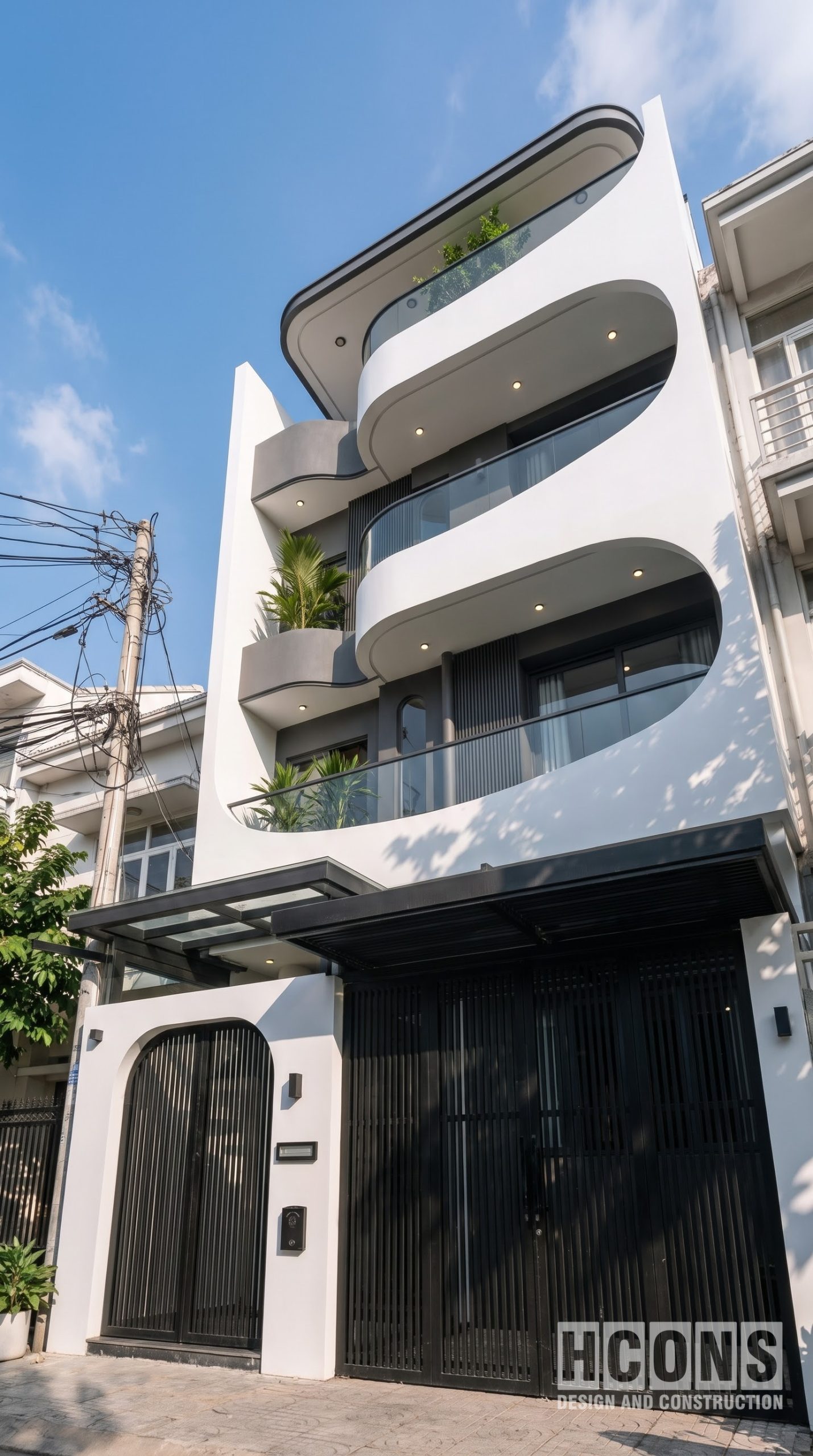 Mẫu Nhà Phố Hiện Đại 4 Tầng Mặt Tiền Uốn Cong Ấn Tượng Tại Huế | HCONS Design & Construction